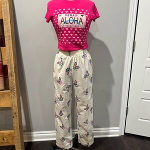 Sanibel Sport 80's Vintage Floral Embroidered High Rise Pants S and pink tee